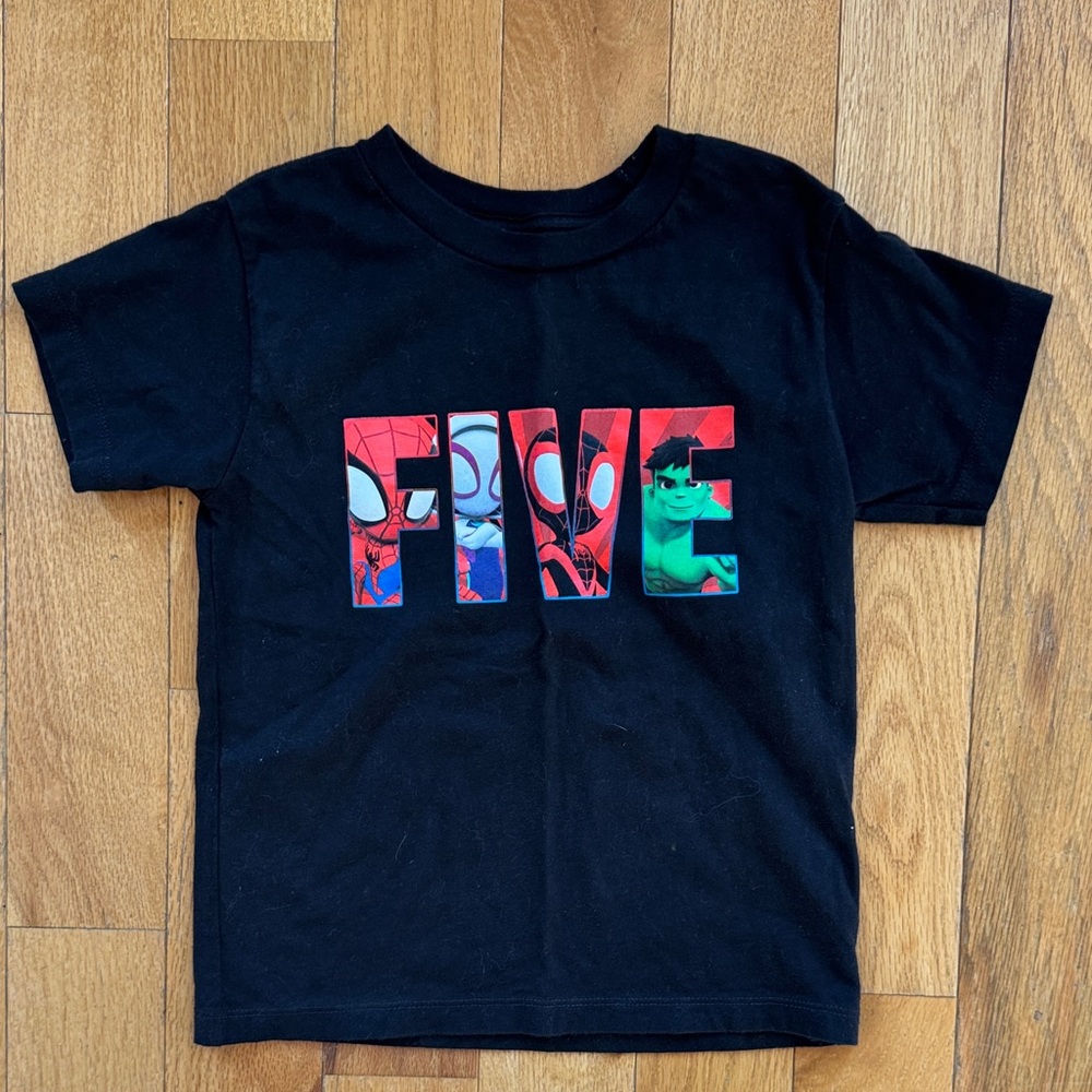 Kids Black 5th Birthday Marvel Graphic T-Shirt